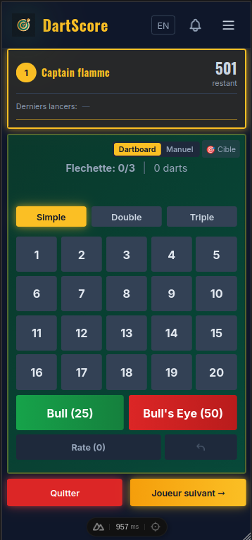 MyDartScore – Écran de jeu
