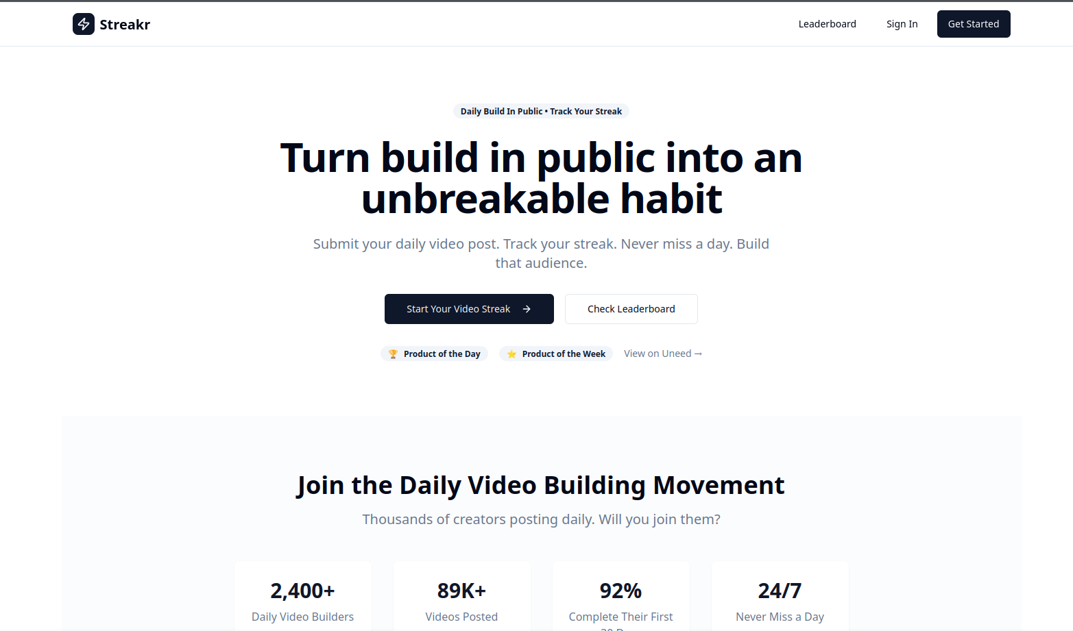 Streakr – Daily Build In Public Tracker